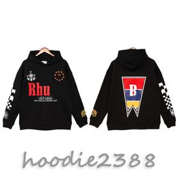 Rhude black hooded checkerboard Colour block printed hooded loose hoodie 2022 autumn and winter new men and women the same