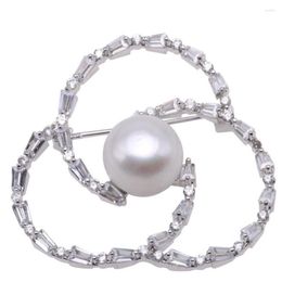 Brooches Vintage Simple Elegant Pearl White Crystal For Women Luxury Silver Colour Zircon Brooch Safety Pins