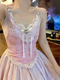 Floral Vintage Elegant Strap Dres Lace France Sexy Evening Party Long Dresses Pink Sweet Princess Fairy Dress Summer 2022 230808