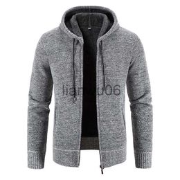 Men's Sweaters Hooded Cardigan Zipper Sweater 2023 Winter Men Pure Color Casual Plush Thickened Jacket Sweater Hooded Jacket Coat Men Clothing J230806