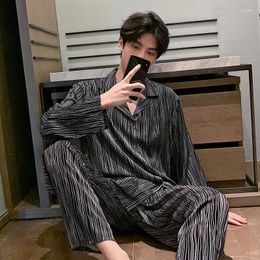 Men's Sleepwear Mens Pyjamas Silk Spring Pijama Hombre Long-sleeved Loose Oversized Turn-down Collar Pyjama Set 2pcs Plue Size