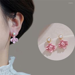 Dangle Earrings Delicate Sweet Gardenia Flower Pearl Stud Elegant Petals Drop Earring For Women Girls Wedding Jewelry Party Gifts