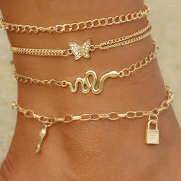 Anklets Multilayer Bohemia Snake Butterfly Animal Anklet Beach Chain Bracelet Ankle Crystal Rhinestone Jewellery For Women Girls