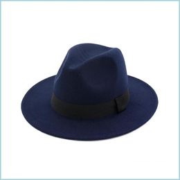 Stingy Brim Hats Vintage Fedora Classic Winter Hat Autumn Outdoor Casual Felt Men Solid Color Fascinator Caps Women 737 T2 Drop Delive Dhf1C