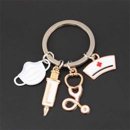 Keychains Lanyards Nurse Doctor Mask Key Chain Medical Aid Personnel Car Bag Keyring Syringe Stethoscope Pendant Accessories 2310