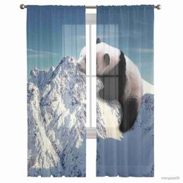 Curtain Snow Mountain Panda Tulle Curtains for Living Room Bedroom Decoration Chiffon Sheer Kitchen Window Curtain Drapes