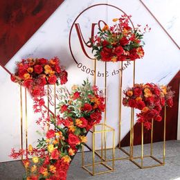 tall gold rectangle metal frame table flower stand for wedding centerpieces decoration Ocean express Rail Truck Pjocu