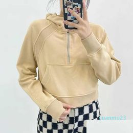 Yoga Outfit Cropped Sweatshirts Half-Zip Hoodie Relaxed Fit Top With Thumbholes Hoodies Women Sports Jacket Hooded Gym Coat Drop Deliv