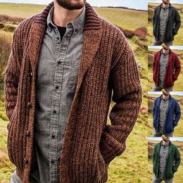 Men's Jackets 2023 Autumn/Winter Mens Cardigan Solid Color Long Sleeve Slim Fit Knitted Sweater Coat Men