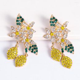 Dangle Earrings Lemon Blossom Flower Gifts Rhinestone Long Drop Women Crystal Statement Jewlery Wholesale