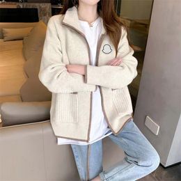 2023 Mode Jacke Strickwaren Damen Reißverschluss Brief Herbst Stil Damen Designer Casual Ocean Style Lose Pullover Strickjacke Trend Mantel