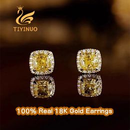 Charm TIYINUO AU750 Real 18K Gold Stud Earrings Yellow Citrine Gemstones For Woman Wife Delicate Birthday Gift Present Fine Jewellery 230815