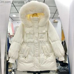 Women's Down Parkas Fall 2022 Women's Loose Apron Zipper Solid Jacket Hooded Stand Fur Neck Pocket Full Matching White Duck Down Coat Z230817