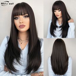 Cosplay Wigs Natural Black Long Straight for Women Synthetic with Bangs Party Daily Use Heat Resistant Fake Hair 230815