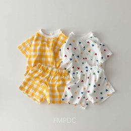 Clothing Sets Version of Newborn Clothing Set Girl Baby Dot Plaid Cute Printed Top Short Sleeved+shorts Two-piece Casual Set