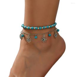 Anklets For Women Summer Accessories Boho Woman Rave Gift Jewellery Bead Foot Bracelet Blue Turquoise