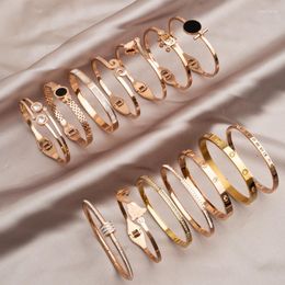 Bangle Lover Bracelets&Bangles For Women Rose Gold Colour Titanium Steel Charming Rhinestone Luxury Jewellery Gifts
