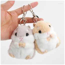 Keychains Kawaii Cute Soft Hamster Keyrings Faux Fur Pompom Fluffy Trinkets Car Handbag Pendant Key Chian Ring Holder