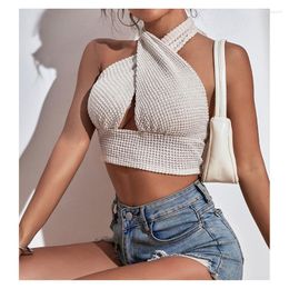 Women's Tanks Y2K Sexy Wear European And American Knitted Top Spicy Girl Hanging Neck Design Feel External Wearing Strap Tank