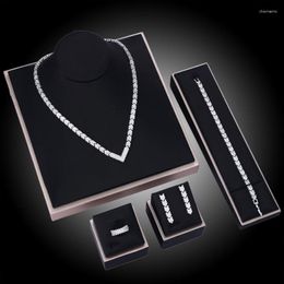 Necklace Earrings Set 2023 Fashion 4-Piece Cubic Zirconia Jewellery Women's Wedding Party India Dubai Bride