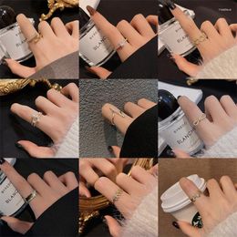 Cluster Rings European And American Vintage Open Stainless Steel Cubic Zirconia Ring For Women Adjustable Fashion Luxury Party Jewelry