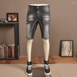 Men's Jeans Summer Fashion Streetwear Men Retro Black Elastic Spliced Ripped Short Painted Designer Hip Hop Denim Shorts Hombre