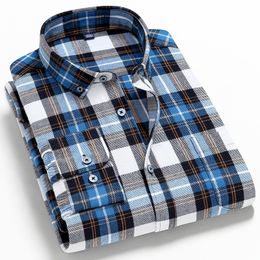 Men's Dress Shirts Mens Plaid Shirt 100% Cotton High Quality Mens Business Casual Long Sleeve Shirt Male Social Dress Shirts Flannel 4XL 230815