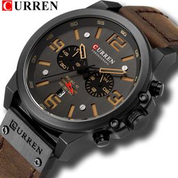 Wristwatches CURREN Mens Watches Top Luxury Brand Waterproof Sport Wrist Watch Chronograph Quartz Military Genuine Leather Relogio Masculino 230815