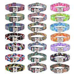 21 Colour Adjustable Nylon Custom Dog Collars Free Engraved Name ID Tag Personalised Sublimation Blank Dogs Collar Small Large Product Plaid