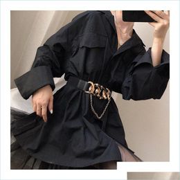 Belts Gold Big Chain Buckle Tassel For Women Coat Solid Wide Elastic Waistbands Dress Black Stretch Cummerbund Party Accessories62 Q2 Dhsxt