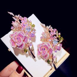 Pins Brooches Brooches For Women 925 Luxury Rose Flower Bouquet Cubic Zirconia Boutonniere Fine Jewelry Accessories High Quality Brooch 230815
