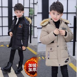 Jackets 4 6 8 10 12 14 Years Big Boys Jacket Autumn Winter Plus Velvet Warm Teen Kids Jackets Fashion Mid-Length Zipper Hooded Boys Coat 230816