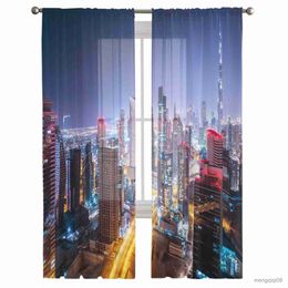 Curtain Night City Building Urban Modern Sheer Curtains for Living Room Bedroom Tulle Curtains Window Curtain Kitchen Hotel Decor