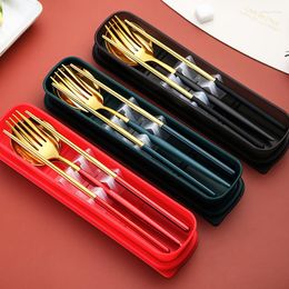 Dinnerware Sets Spoon Set Portuguese Tableware Stainless Steel Portable Three-piece Fork Chopsticks Korean