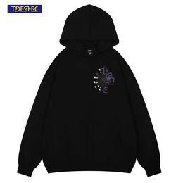 Mens Hoodies Sweatshirts American Style Vintage Washed Hooded Oversized Casual Autumn Men and Women Streetwear Loose Spider Web Print 230815