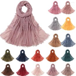 Ethnic Clothing Bubble Crinkle Cotton Linen Scarf Tassel Shawls Wrap Fringed Headscarf Women Scarves Muslim Hijab Turban Islamic Bufandas