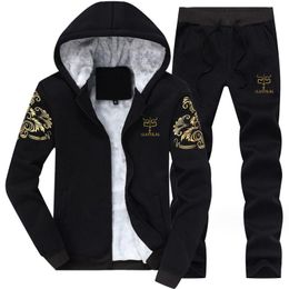 Men's Tracksuits Men Tracksuit Winter Sporting Slim Fit Warm Thickened Sportswear Hooded Sweatsuit Two Piece Running Fitness Set