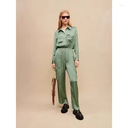 Women's Two Piece Pants Mzje Women Original Design Summer Est Long Sleeve Mint Jumpsuit 2023