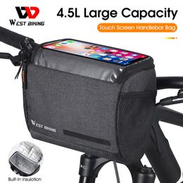 Panniers Bags WEST BIKING 45L Bike Handlebar Bag 75 Inch Touch Screen Phone Insulated Bicycle Cooler MTB Road Cycling Accessories 230815