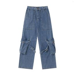 Men's Jeans Fashion Oversized Hip Hop Cargo With Pockets High Street Loose Fit Y2K Denim Pants Baggy Trousers Elastic Waist