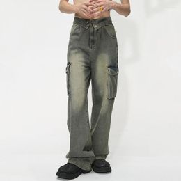 Men's Jeans SYUHGFA Vintage Trendy Workwear Jean Summer Loose Hip Hop Male Distressed Cargo Denim Pant Fashion Big Pocket Wide Leg
