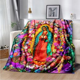 Blankets Our Lady of Guadalupe Blanket Lightweight Warm Mary Throw Blanket Soft Sofa Cover Religion Blankets for Bedroom Couch 230815