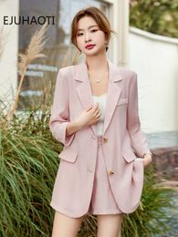 Womens Suits Blazers Pink Casual Suit Set Small Fellow Summer Thin Style High Grade Linen Shorts Two Piece Blazer Women Clothing 230815