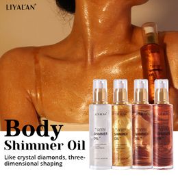 Body Glitter 4 Colour Shimmer Oil Highlighter Face Brighten Bronzer Pearl White Rose Gold Glow Makeup Shine Liquid 230815