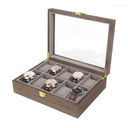 Watch Boxes Men Box Organiser Storage 10 Slots Luxury Solid Wood Case Retro Wooden Black Display Square Cabinet Spot Goods