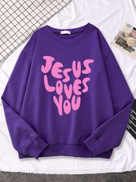 Women's Hoodies Aesthetic Jesus Loves Me Letter Printing Pullover Long Sleeve Comfortable Sweatshirts Breathable Women Clothing