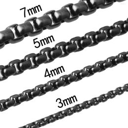 Chains 2/3/4/5/7mm Width Black Colour Square Rolo Round Box Chain Stainless Steel Necklaces For Men Women Jewellery 16-40inch Length