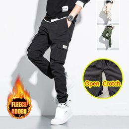 Men's Pants Man Fashion Open Crotch Sexy Cargo Fleece Gay Outdoor Sex Costume with Hidden Zippers Velvet Easy Crotchless Trousers Ne 230815