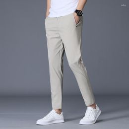 Men's Pants Length Ice Silk Men Trousers Black Khaki Korea Thin Summer Casual Suit Chandals Man Formal 2023 Clothes