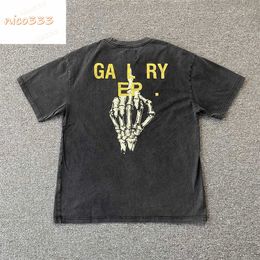 Ga Depts skeleton finger letters washed do old simple printing round neck loose versatile men and women summer casual fashion short sleeve